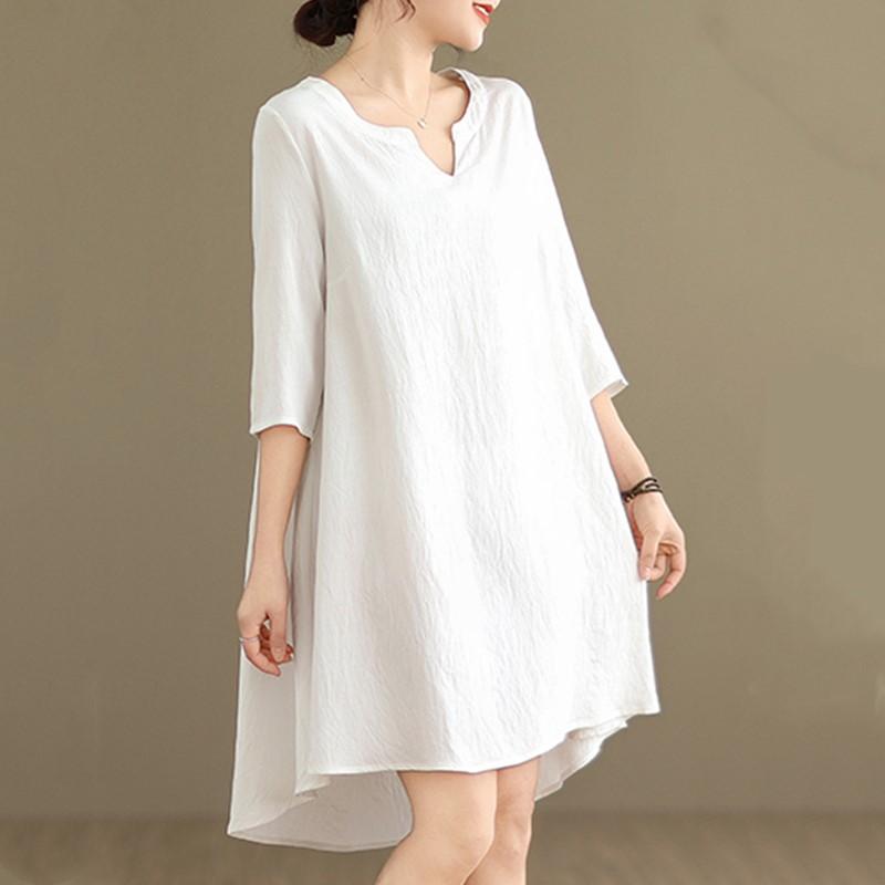 Short Sleeve Plus Size Cotton Vintage New In Dresses for Women Casual Loose Mini Summer Dress