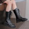 Autumn/Winter ZIP Fashion Cool Baby Girls Warm Square Heel Round Toe Casual Lace-Up Comfortable Kids Black Mid Boots