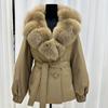 Autumn and Winter New Oversized Real Fox Fur Collar White Duck Down Jacket Medium and Long Waist Lace-up Thickened Warm Jacket