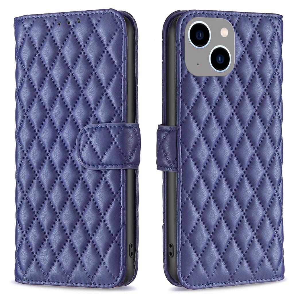 

BINFEN COLOR BF Style-14 for iPhone 15 Anti-Scratch Cell Phone Shell Imprinted Stand Leather Wallet Smartphone Cover Blue