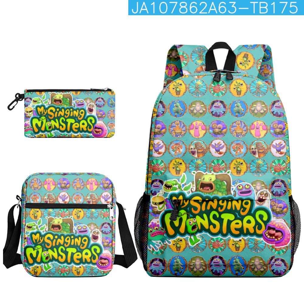 Classic My Singing Monsters 3D Print 3pcs/Set Pupil School Bags Laptop Daypack Backpack Inclined Shoulder Bag Pencil Case