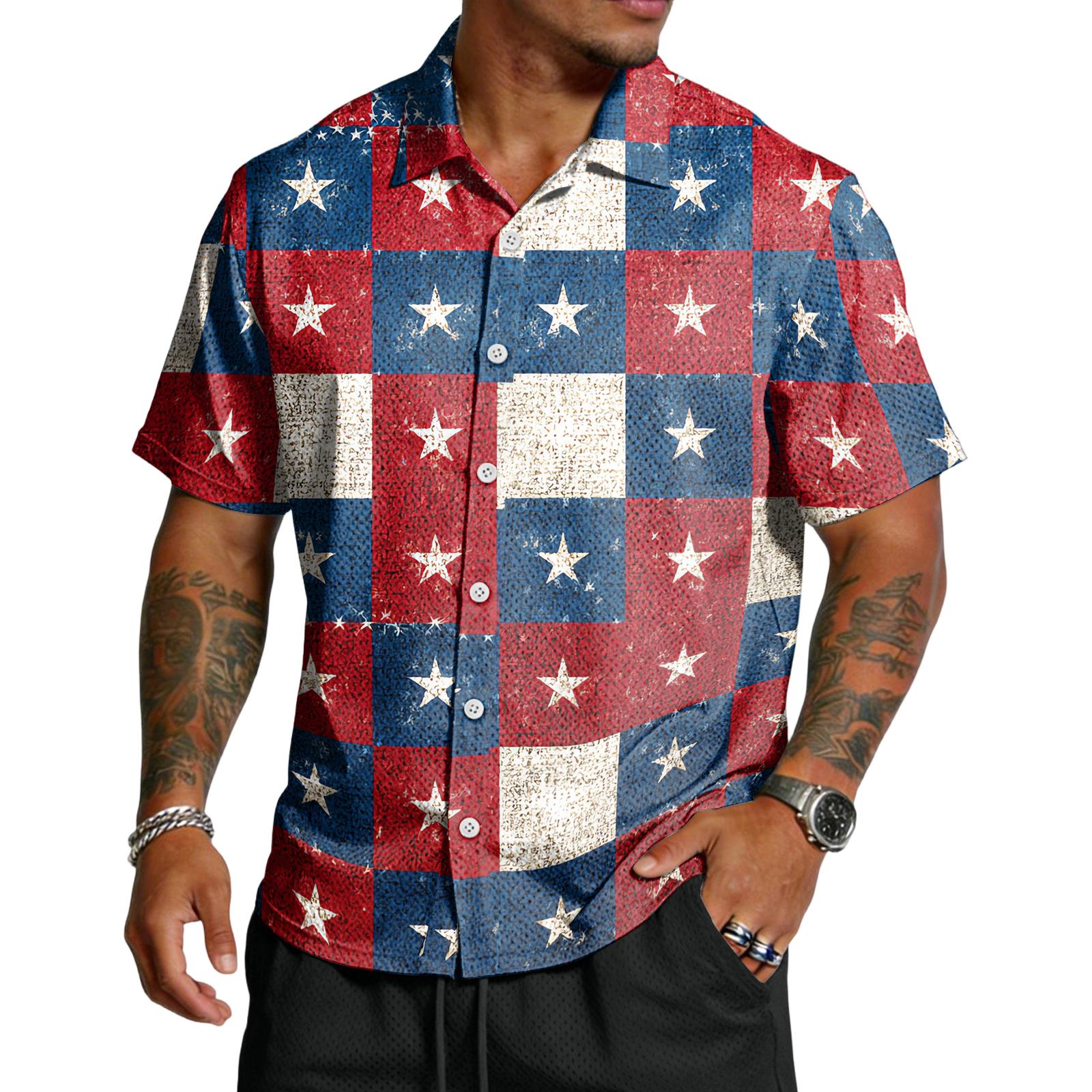 

Men s Casual Independence Day Printed Lar Lightweight Breathable Short Sleeve Shirt S