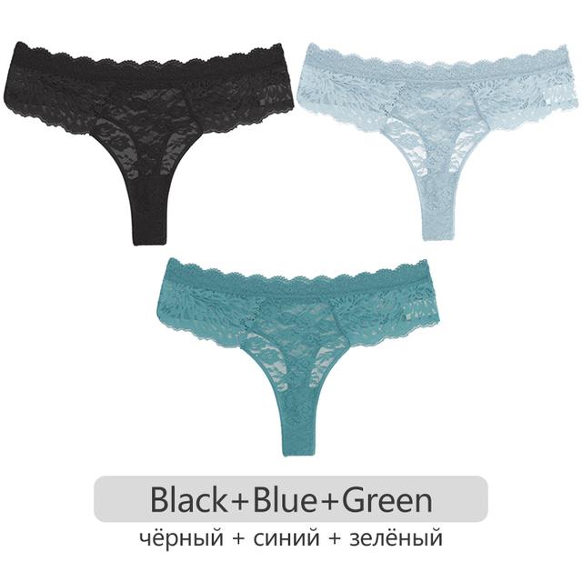 FINETOO 3ks/set Čipkované Tangá Dámske S-XL Sexy G-string Trendy Kvetinové Nohavičky s T-Backom s nízkym pásom Dámske Bikiny Spodná bielizeň Spodná bielizeň