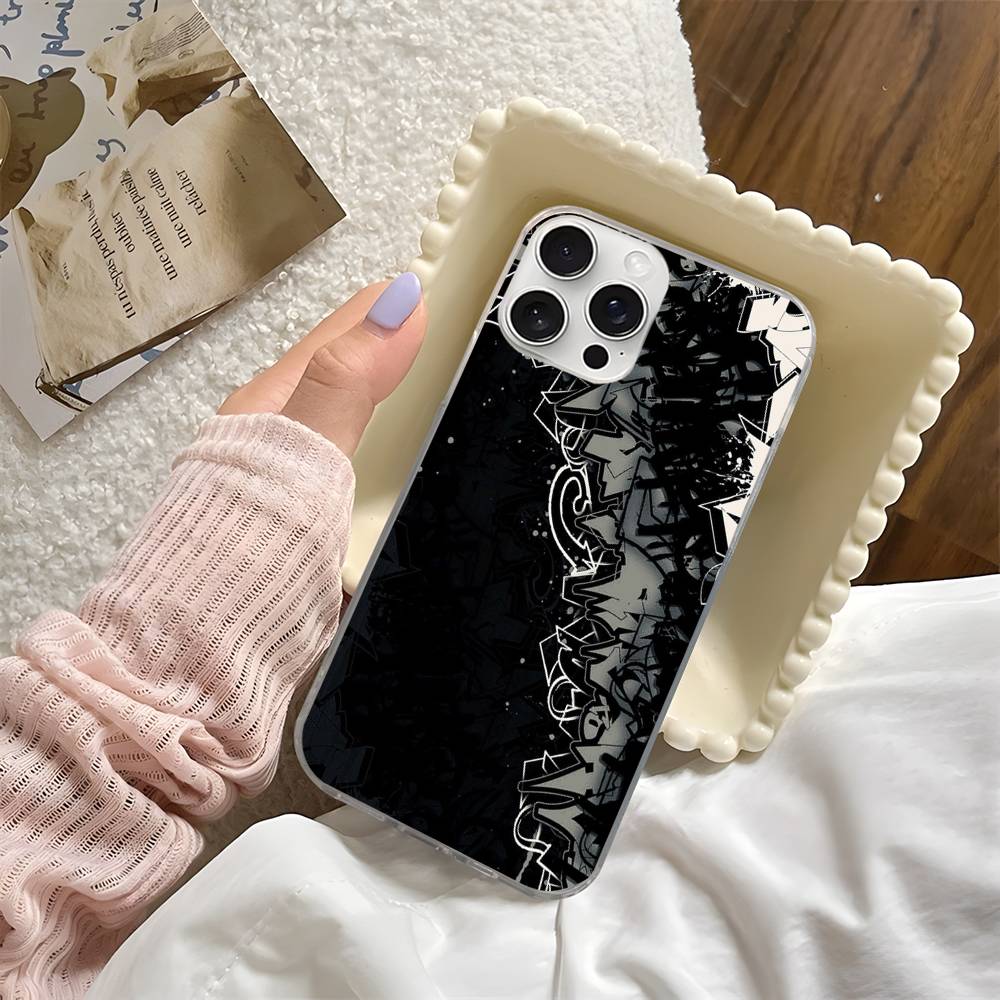 Cool Black Graffiti Phone Case Phone Case For iPhone 17 16 15 14 13 Pro Max Plus Fantasy Glitter Aurora Water Ripple Cover