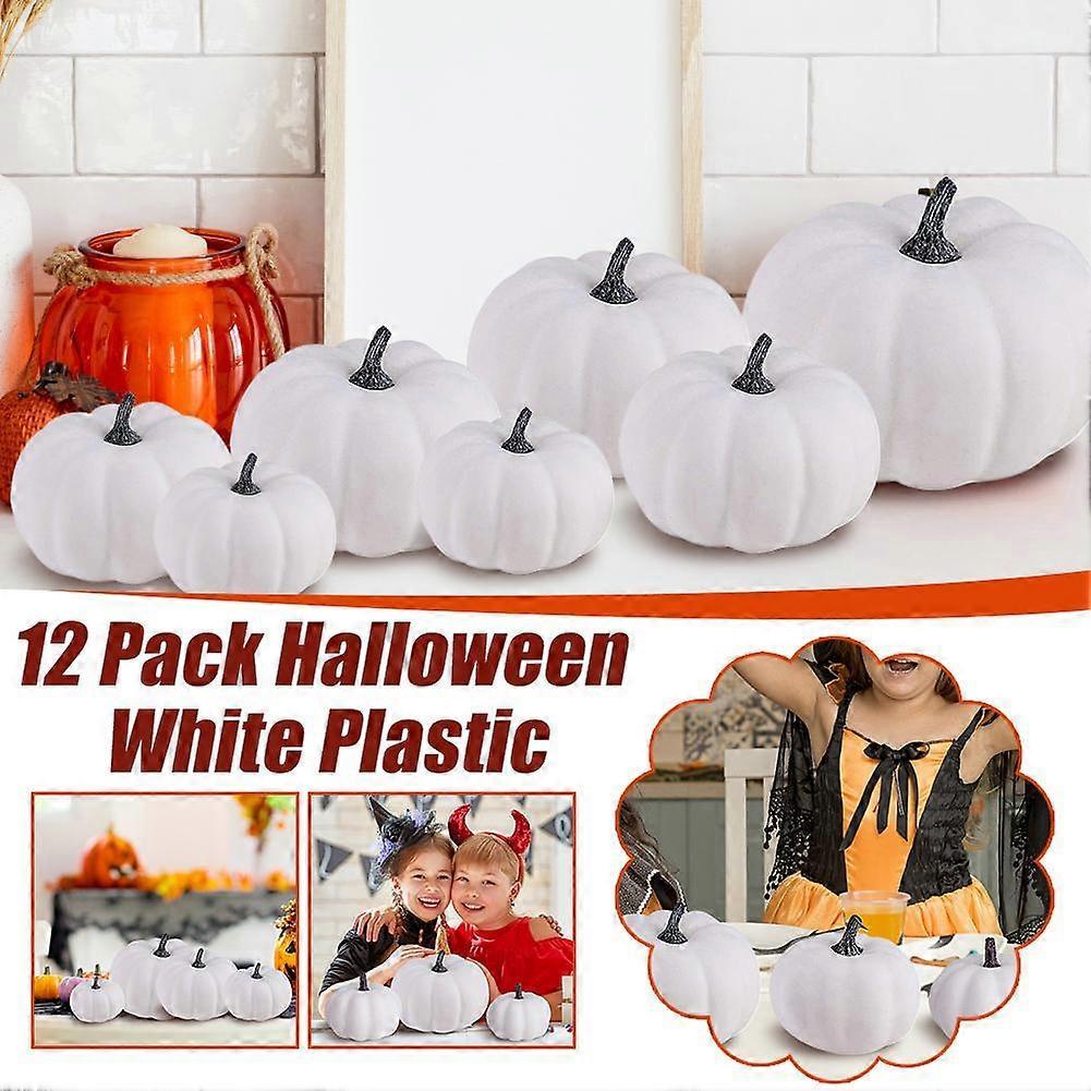 Elegant Easy to Use Reliable 12 Pack Halloween White Plastic Artificial Pumpkins For Decor Diy Smooth