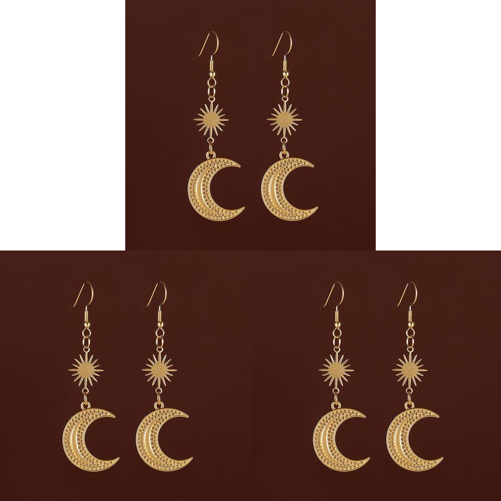 Geometric Alloy Star Moon Earrings For Women With Gothic Style And Electroplated Finish