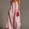 Women's Striped Spaghetti Strap Maxi Dress Summer Vacation Sleeveless Tie Waist Long Dress