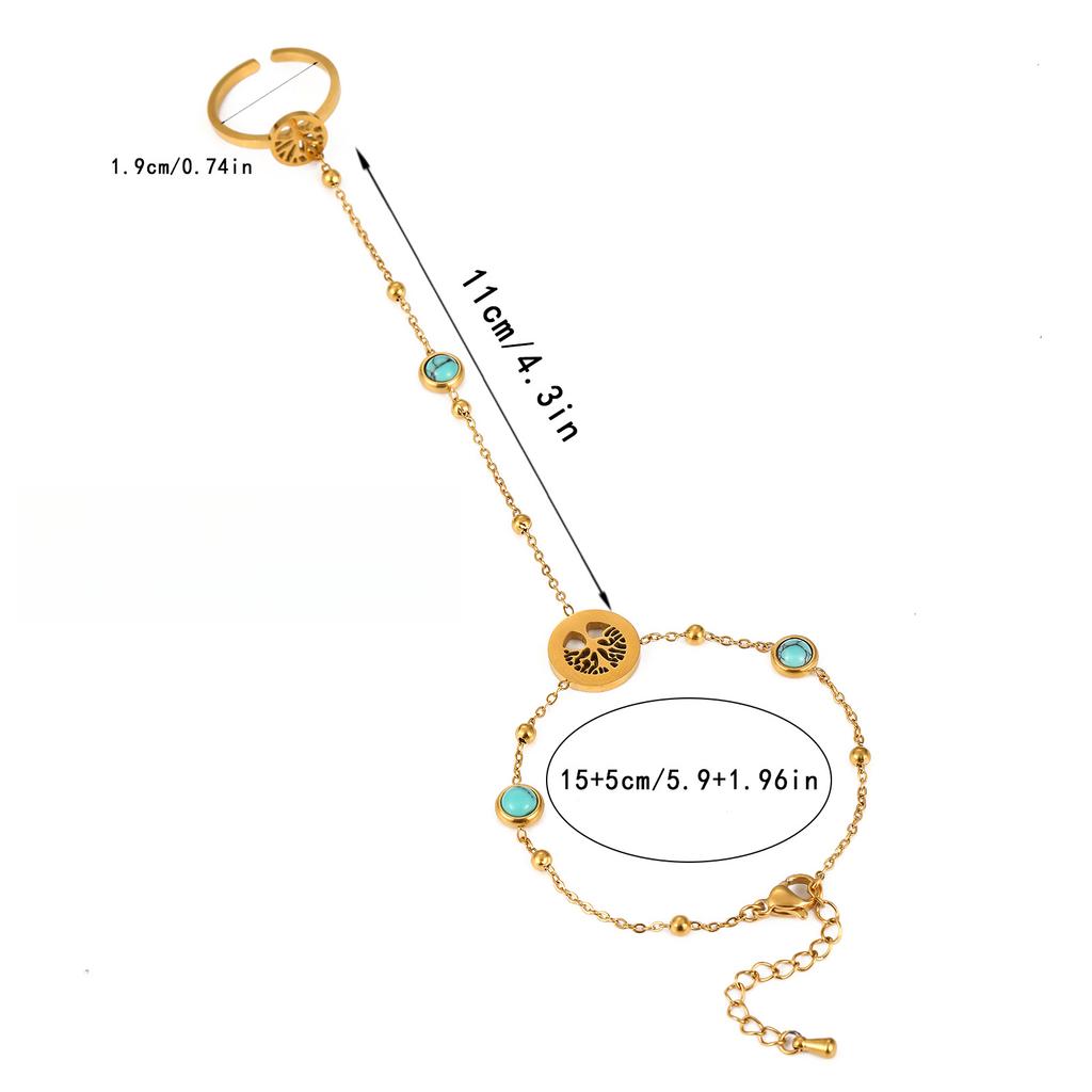 Girlfriend Even Finger Titanium Steel Bracelet Does Not Fade Zircon Niche Open Ring Light Luxury High-end Turquoise