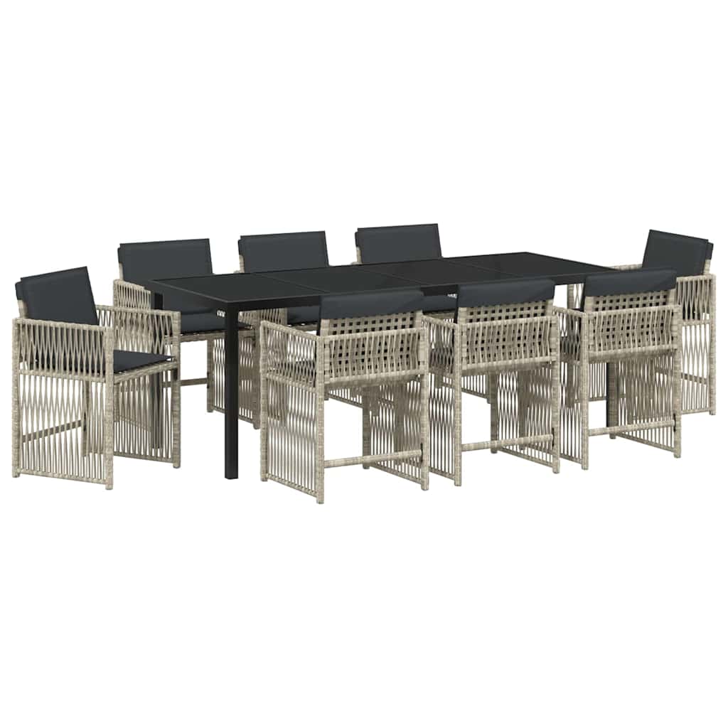 Garden Dining Set 9 pcs Light Grey Powder Coated Steel