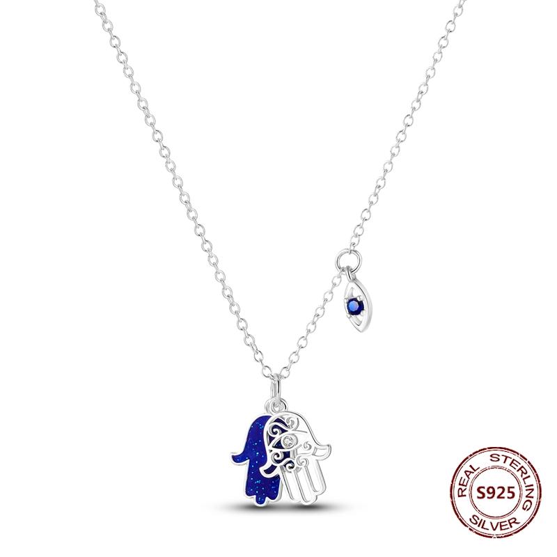 Hand of Fatima Necklaces copper Authentic Blue Eyes Pendant Long Chain Link Ideal For Women Birthday Vintage Jewellery Gift