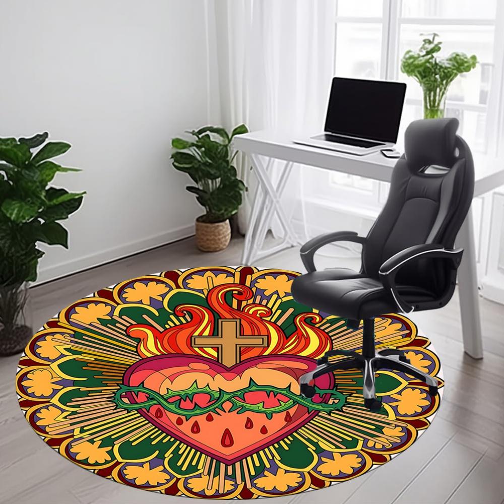 1pc Sacred Heart Carpet, Round Non Slip Durable Large Size Office Carpet, Suitable for Office