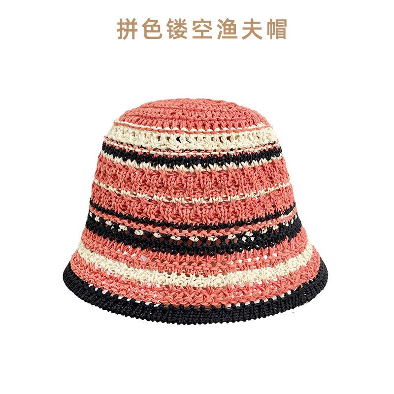 Women Hollow Floral Crochet Bucket Hat Breathable Openwork Wide Brim Sun Cap Lightweight Knit Fisherman Hat for Summer Daily Outdoor Travel Beach