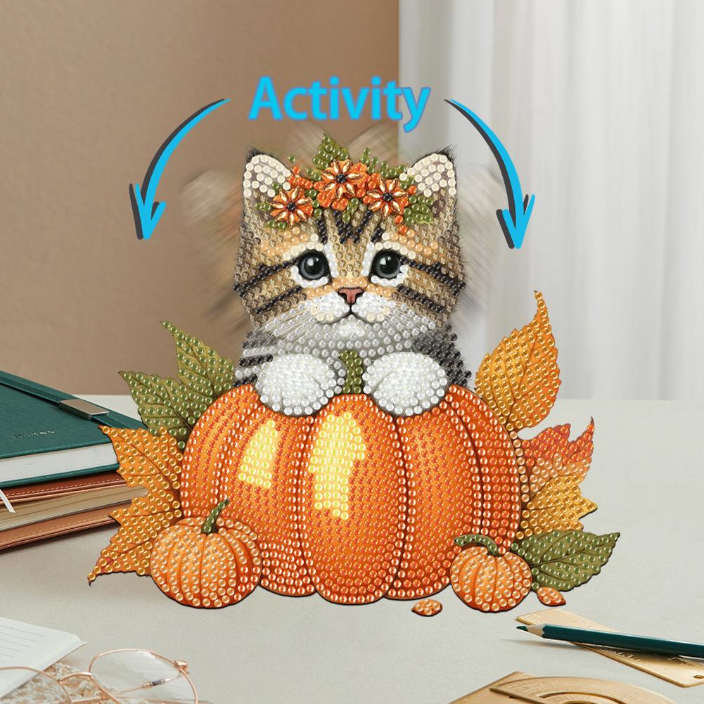 2D Flat Cat DIY Shaking Head Cat Pumpkin Diamond Painting Desktop Decorations