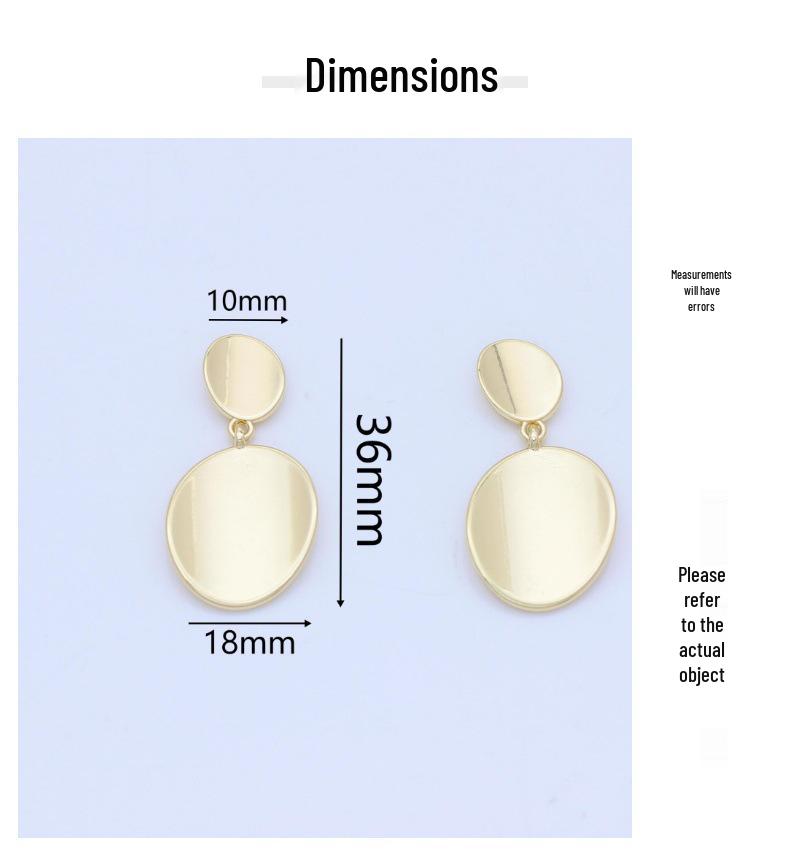 Prehraničné náušnice Strieborná ihla pre ženy - Skutočná zlatá farba, Geometrické okrúhle, štvorcové a oválne tvary, Hladký zliatinový dizajn.