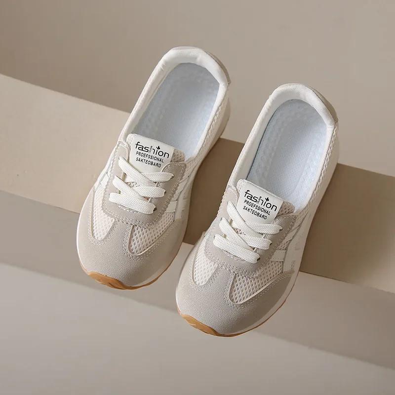 Fashion Women's Shoes 2025 Spring and Summer Breathable Casual Shoes Korean Female Non-slip Lace-up Mesh Walking Shoes Zapatillas Mujer
