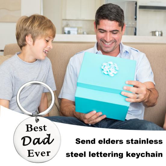 Stainless Steel Keychain Dad from Son Best Dad Ever Keychain Gift Double Sided Letter Print Keyring Valentine Day Heartwarming Gift