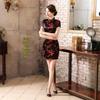 Vestido Cheongsam Retro Brocado Dragão Fênix com Gola Alta e Botões Rã para Mulheres