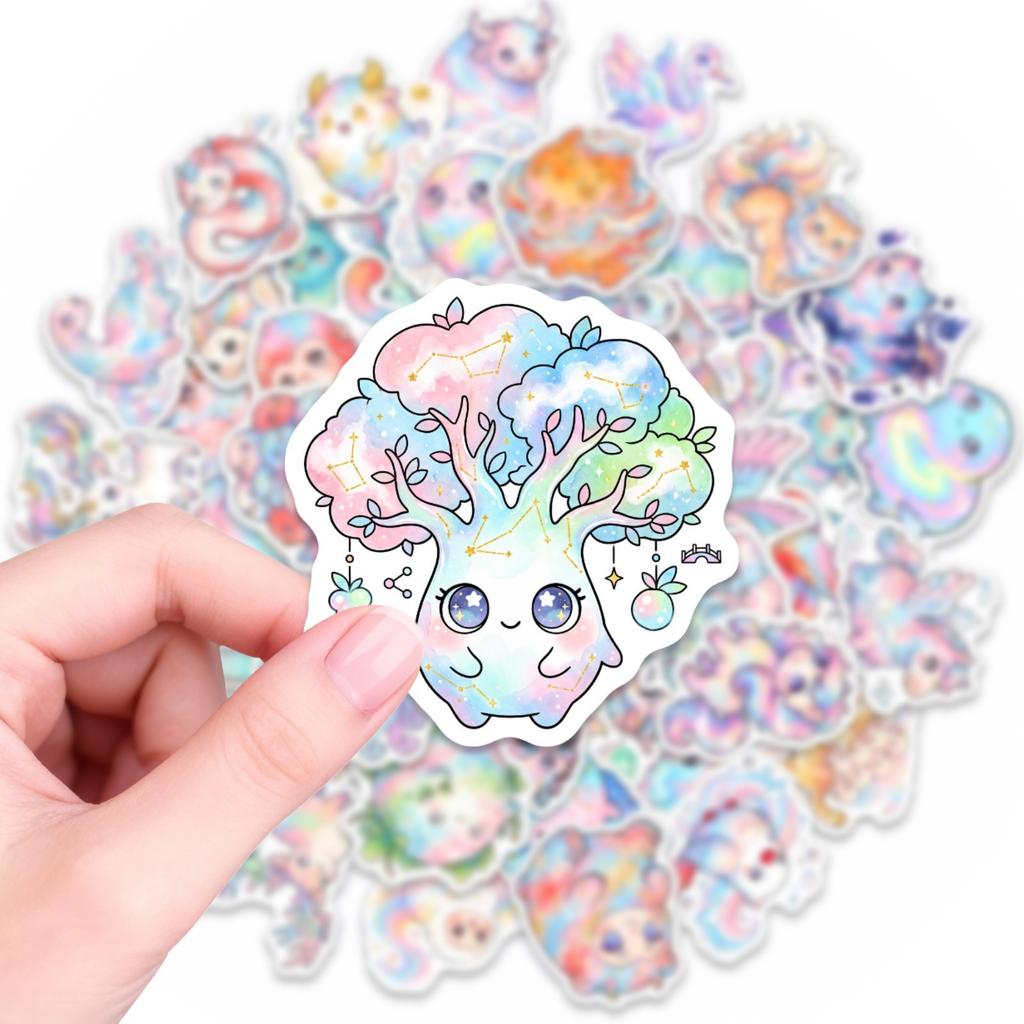 50/100 Pcs Dreamy Watercolor Mythical Animal Theme Stickers DIY for Scrapbook Cup Phone Reward Aesthetic Decor Waterproof Decals