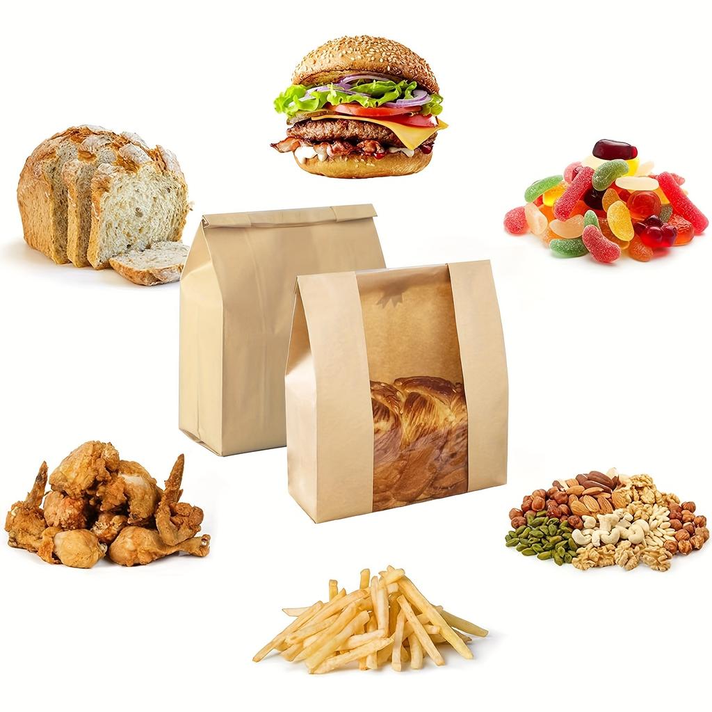 Large Baking Paper Bags 24Pcs 14x8x3 5in Kraft Bread Bags with Clear Window and Thank You Sticker for Homemade Sourdough