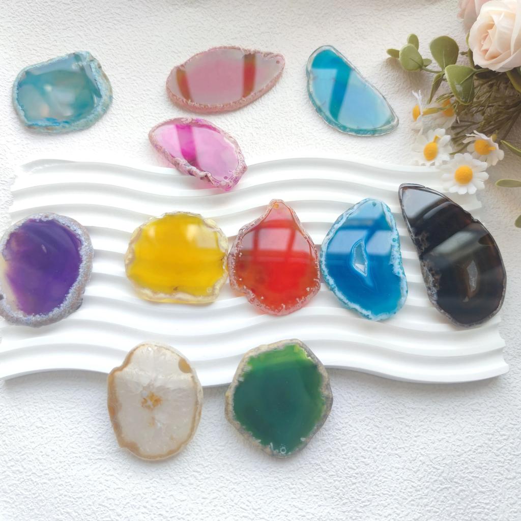 Natural Agate Geode Polished Irregular Crystal Slice Stone With Hole DIY Pendant Mineral Home Decoration Healing Crystal