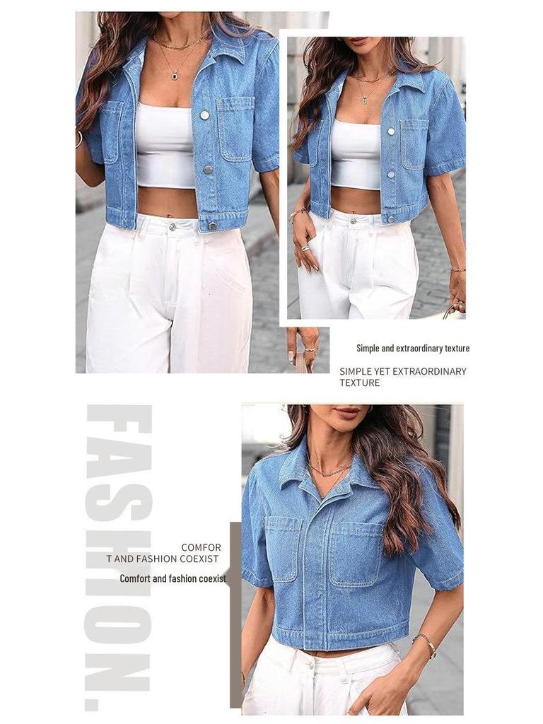 Europäisch-Amerikanische Schlankmachende Jeansjacke - Damen Freizeit Sommer Kurzes Oberteil