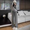 Women's Gray High-Waisted Slimming Wide-Leg Lazy Pants for Spring & Autumn
