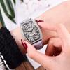 Voll Diamant Digitales Zifferblatt Mode Damen Armbanduhr Weinfass Lederarmband Studenten Trend Uhr