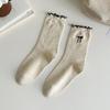 SCIONE Women's Pile Socks Solid Color Cotton Socks Spring and Autumn Yarn Stockings Cute Kapibala Series Ruffled Trim Embroidered Girl Socks