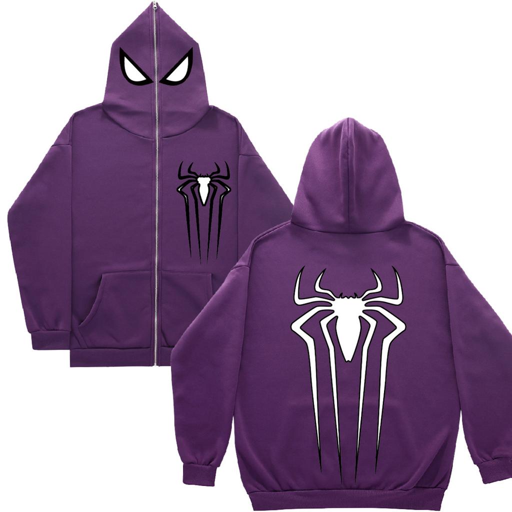 American casual hooded long zipper sweatshirt for men, autumn/winter new youth loose simple Spider-Man print sweatshirt