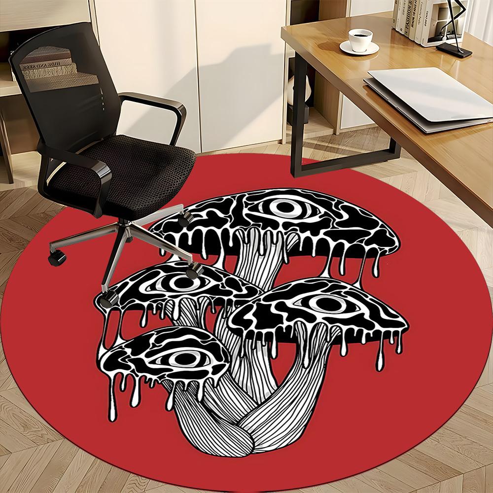 1pc Mushroom Eyes Office Round Area Rug, Mat Suitable For Office, Under Office Chairs Bedroom Living Room Home Decor, Room Deco
