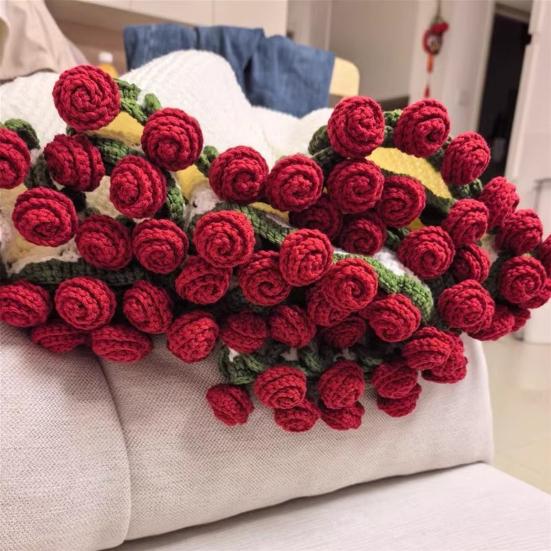 Crochet Rose Bouquet Blanket Handmade Rose Bouquet Throw Blanket Crocheted Roses Bouquet Sofa Blanket for Bed Decor Romantic Gift