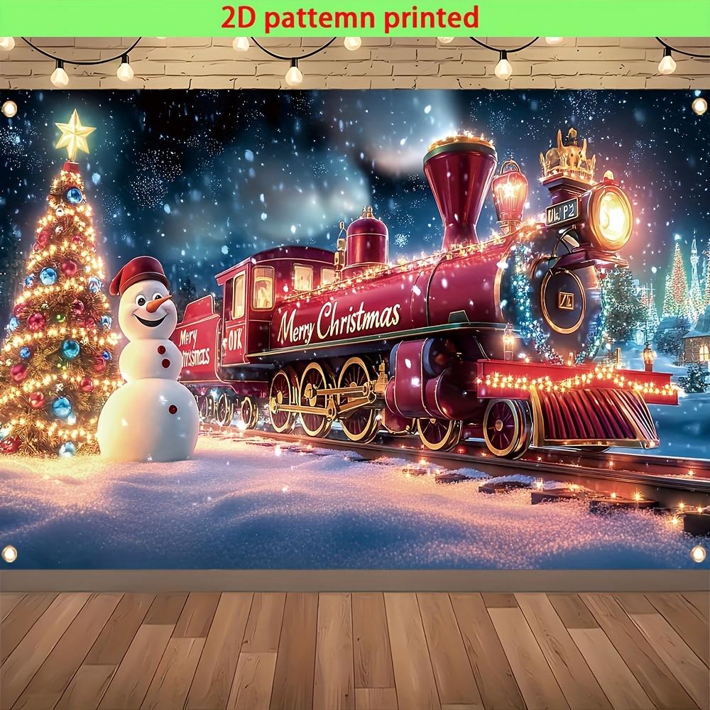 2D flat banner Christmas party background banner dreamy starry train and snowman pattern design 180X110