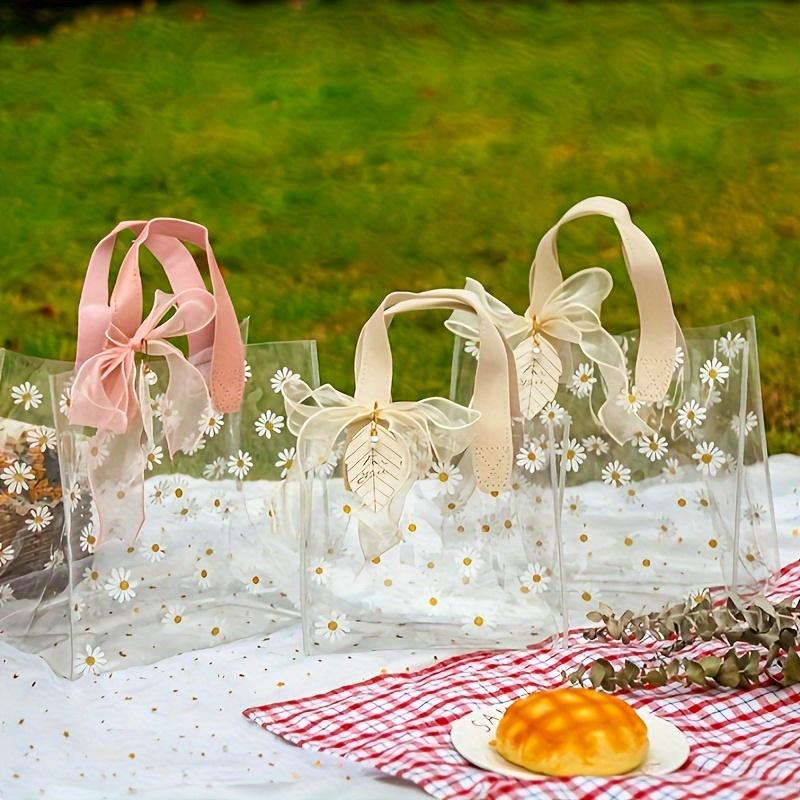 1 Stück PVC-Geschenkkorb mit Gänseblümchen-Motiv und Blattakzenten, niedliche Gastgeschenktüte für Weihnachts-, Halloween- und Erntedankpartys