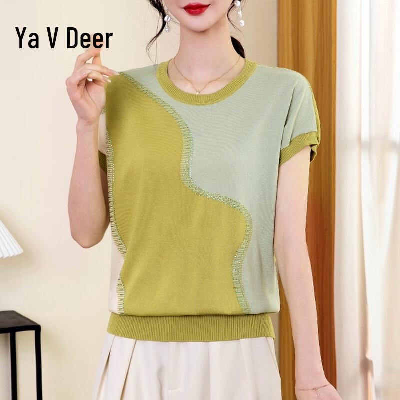 Yalu Women s Summer Ice Silk Knit Short-Sleeve Top 3XL