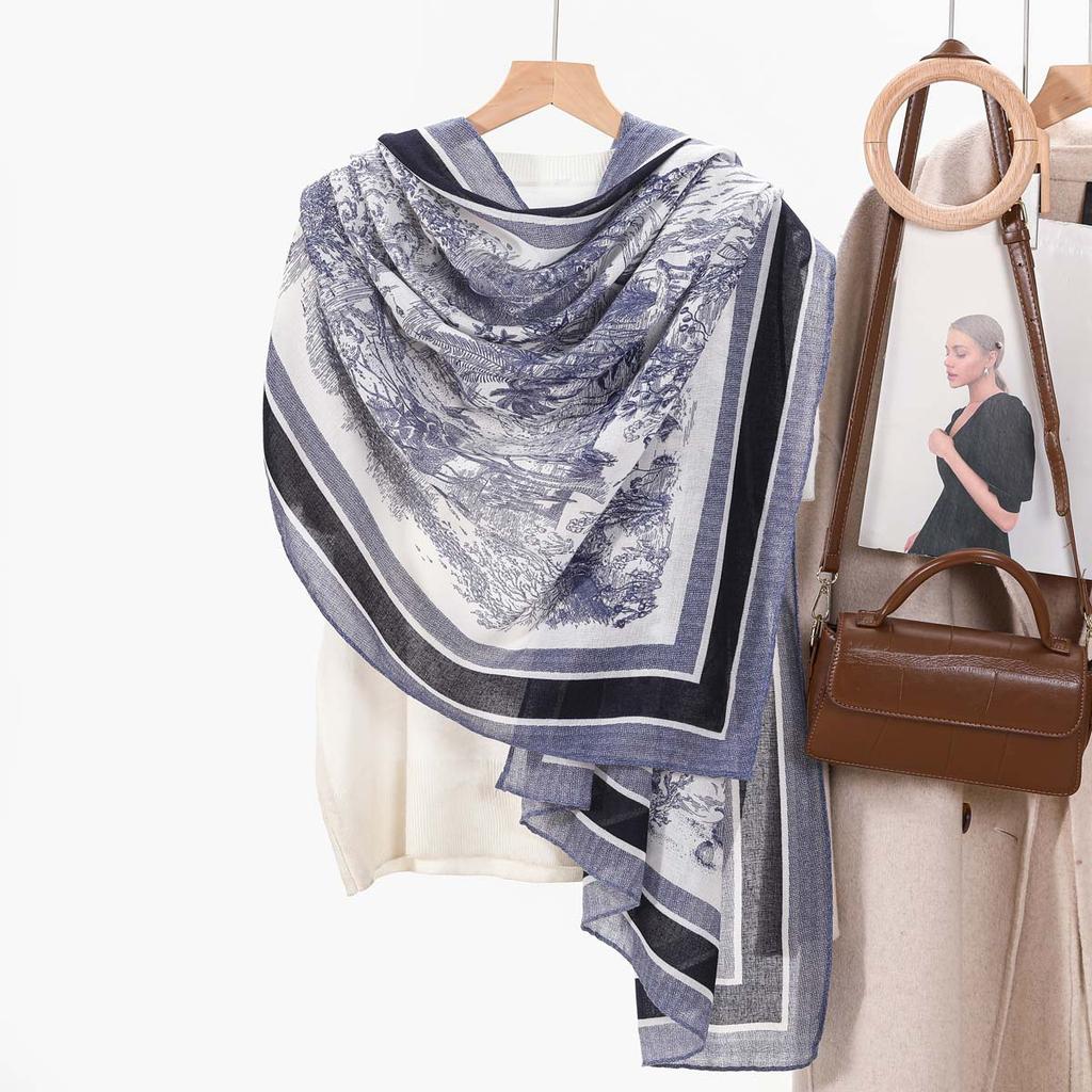 2025 New Cotton and Linen Feel Simple Color Matching Scarf Korean Version Fashion Foreign Style Travel Sunscreen Yarn