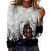 Women's Halloween 3D Printed Pumpkin Face Bat Long Sleeve Shirt Autumn Loose Casual Polyester Round Neck Fashion Casual Top