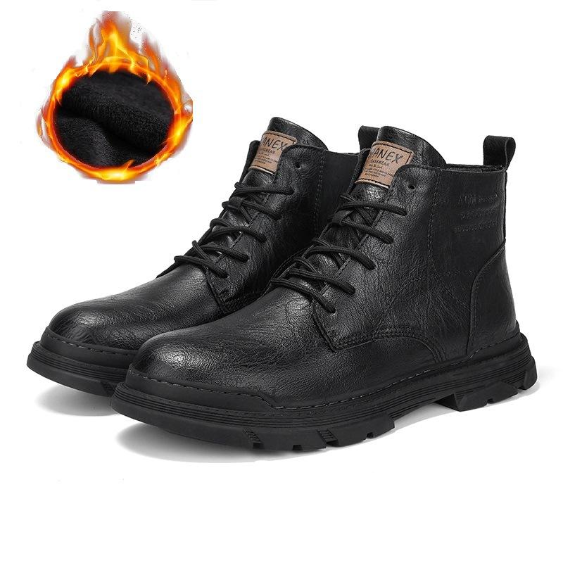 Martin Boots Men's British Style Winter High-top Retro Locomotive Leather Boots Medium-top Leather Shoes Leather Large Size 46 Tooling Boots
