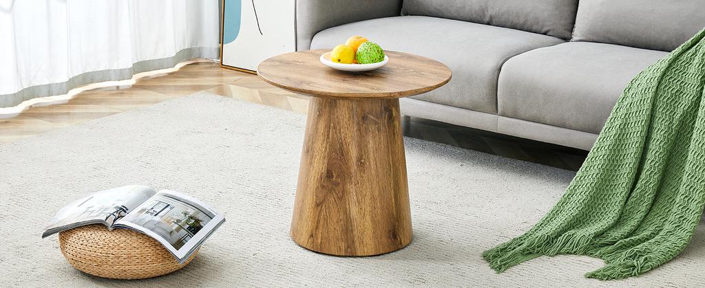 Round MDF Coffee Table, Natural Wood Look, 50 Cm Diameter, 48 Cm High, Wood-Effect Foil