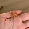 Fashionable and Minimalist Hollow Flower Design, Gold Ring Inlaid with Yellow Zircon, Adjustable Women's Open Ring