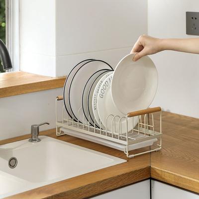 Draining Dish Rack Wooden Handle with Silicone Anti-slip Pad Vertical Waterproof Countertop Dish Organizer