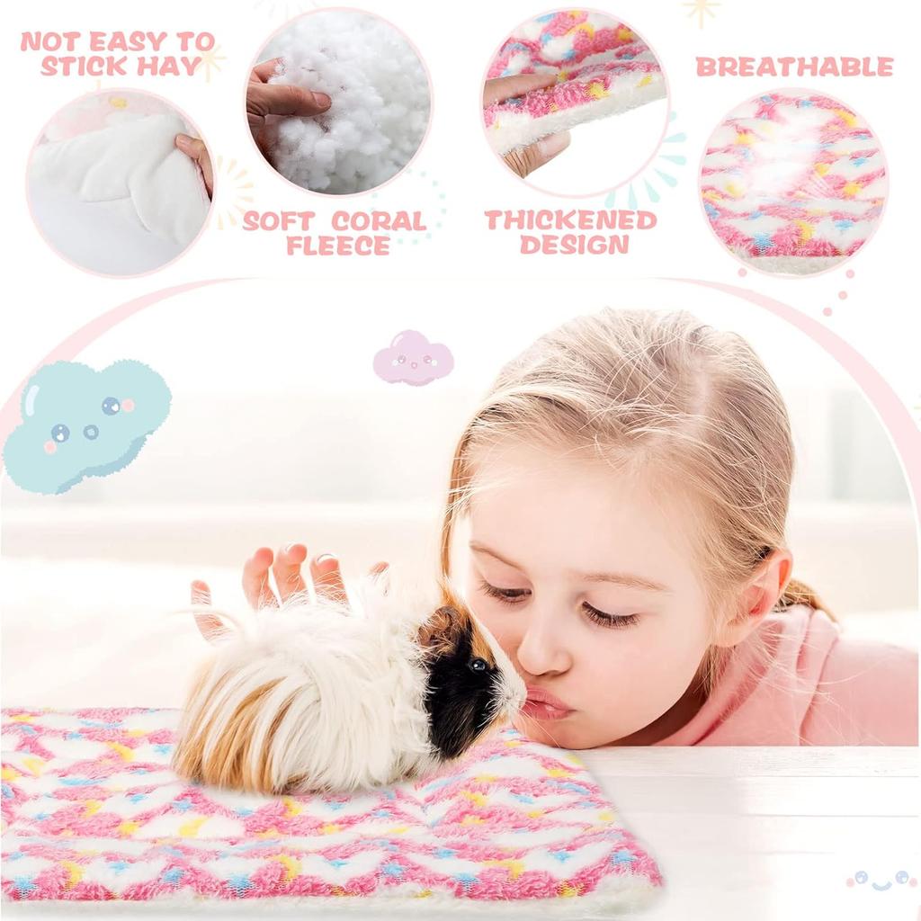 Tudomro 10 Pcs Guinea Pig Bed Mat with Cleaning Dustpan Brush 15" x 11" Small Animal Bedding Fleece Bunny Winter Sleeping Pad for Small Dogs Cats