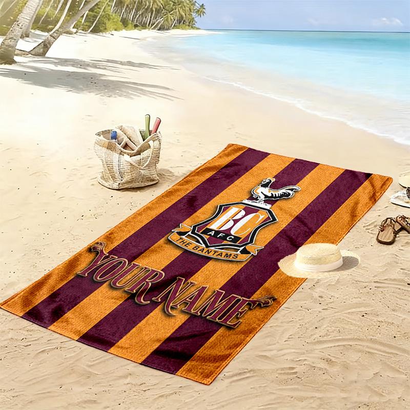 Name Custom Bradford City FC Print Beach Towel, Large Soft Quick Dry Towel for Beach Camping Swimming