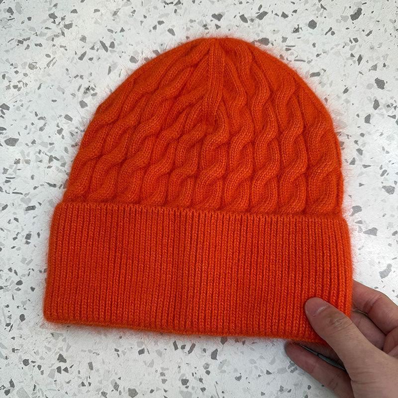 Rabbit fur women's twisted wool hat autumn and winter windproof and warm bald hat outdoor casual pullover hat