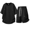 Trendy Men's Round Neck Plus Size T-Shirt & Shorts Set - Casual, Loose, Breathable Two-Piece.