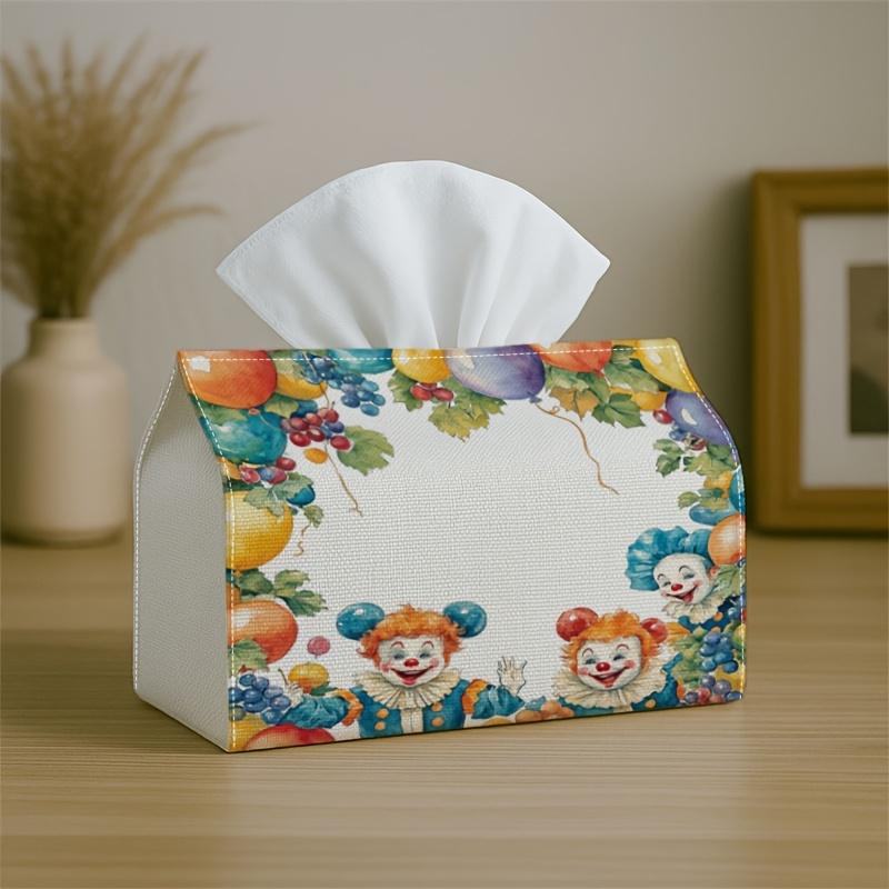 2D Flat,1pc Tropical Carnival - Playful Circus Tissue Box - Balloon Clown Border Rectangle Design, Multi-Use for Living Room, Car, Desktop | Indoor/Ou