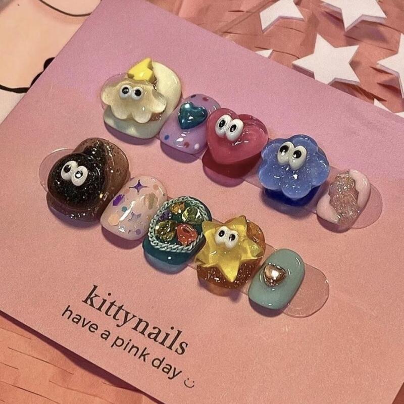 Candy Dopamin Cartoon Niedliche Handgemachte Nagel Tragen Kinder Spaß Kleine Augen Süße und Cool Abnehmbare Nagel Verbesserung