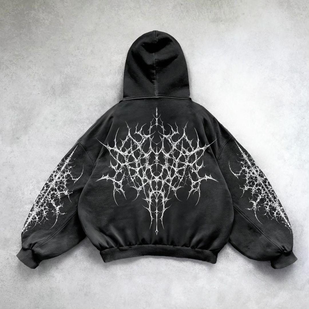 RogueWave Schwer gewaschener Herren Hoodie Sweatshirt Y2k Gothic Kleidung Retro Streetwear Muster Damen Pullover Lässige Mode für Männer Harajuku XXXL white