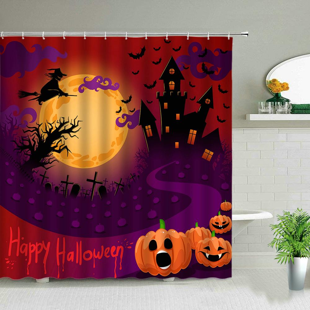 Halloween pumpkin Lantern Shower Curtain Bathroom The Terrible  Forest Wood Ghost House Tombstone Fabric Bathroom Curtain Set