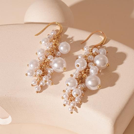 Vintage Baroque large and small faux pearl tassel hook earrings, French niche style, trendy and sophisticated earrings White Pearl