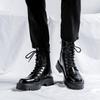 2026 New Patent Leather Martin Boots Men's Autumn and Winter Zipper Short Boots Glossy Lace-up Formal High-top Men's Shoes 2159-F